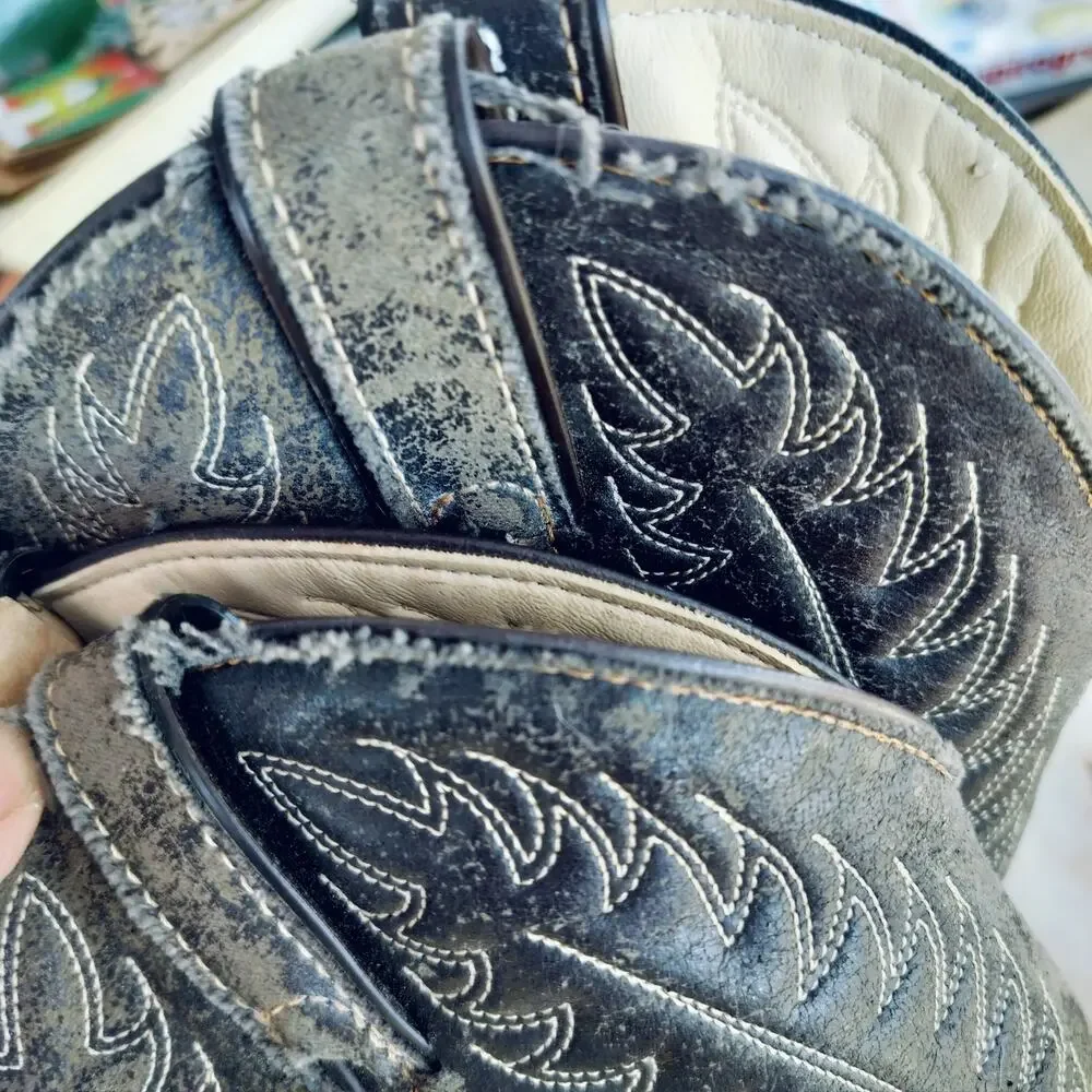4840)Sheplers Leather Vamp Phyton Women Pointed Toe Silver Tips Cowgirl Boots 8M - Picture 10 of 13